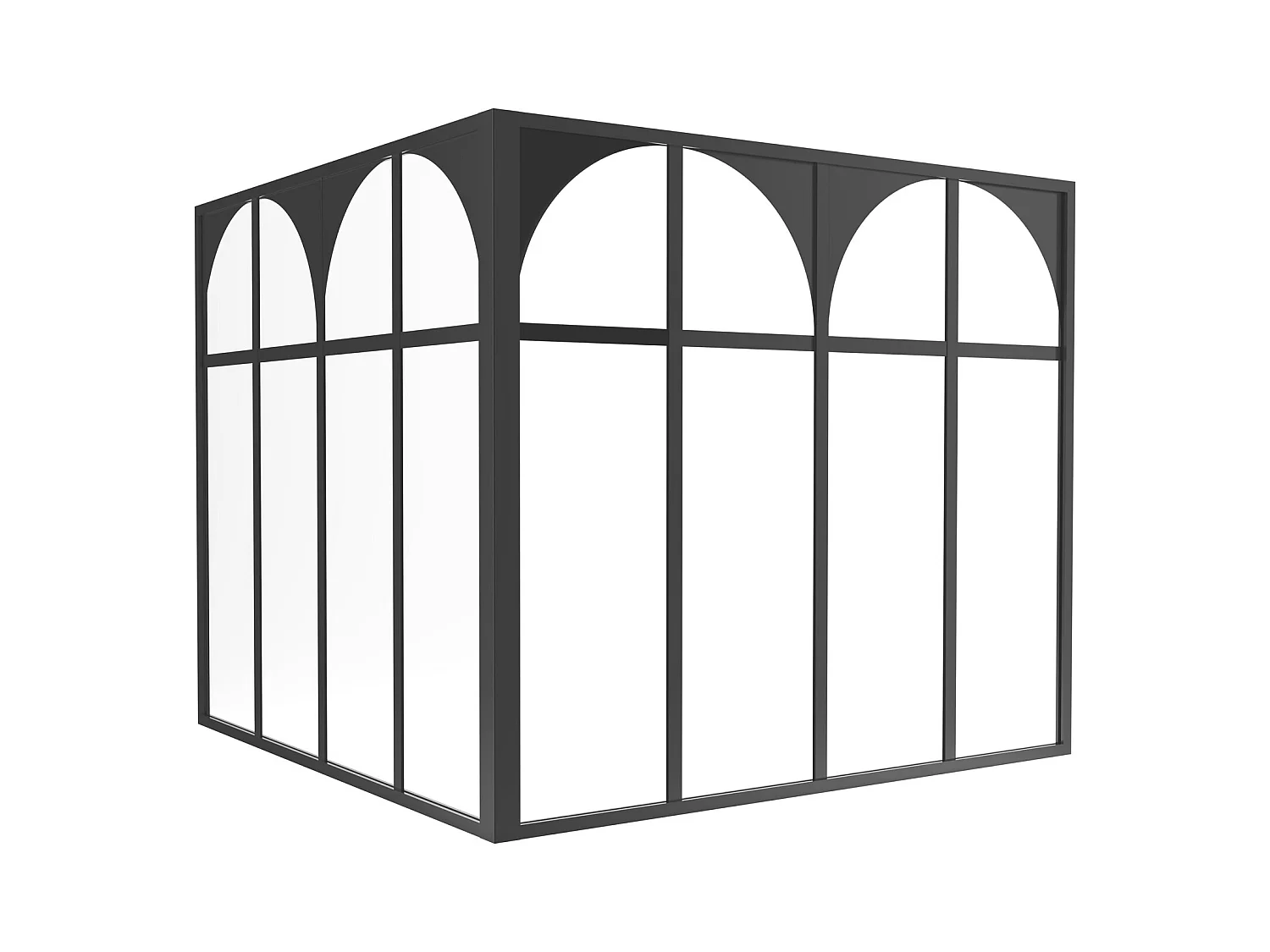 Art-Deco-Glaswand Ecklösung - 120 x 120 x 105 - thermolackiertes Aluminium - Schwarz - ARCADEA