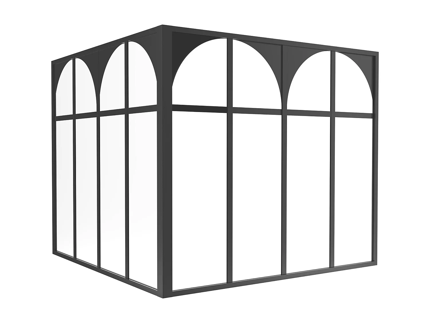 Verrière d'angle d'atelier art déco en aluminium thermolaqué - L120 x L120 x H105 - Noir - ARCADEA