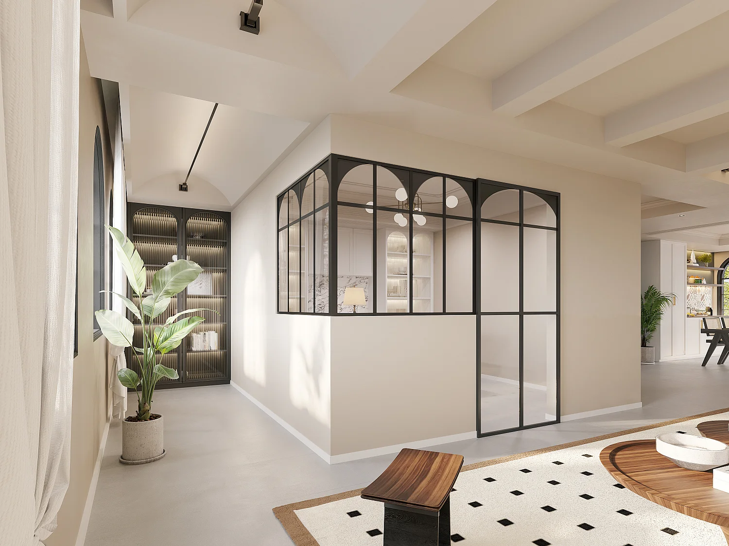 Verrière d'angle d'atelier art déco en aluminium thermolaqué - L120 x L120 x H105 - Noir - ARCADEA