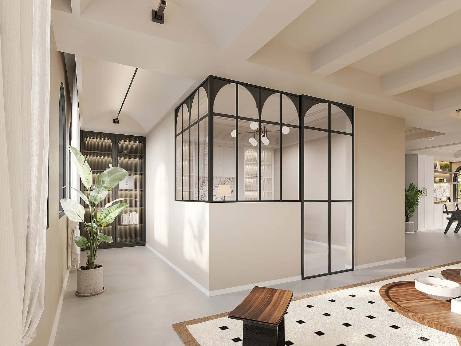 Verrière d'angle d'atelier art déco en aluminium thermolaqué - L120 x L120 x H130 - Noir - ARCADEA