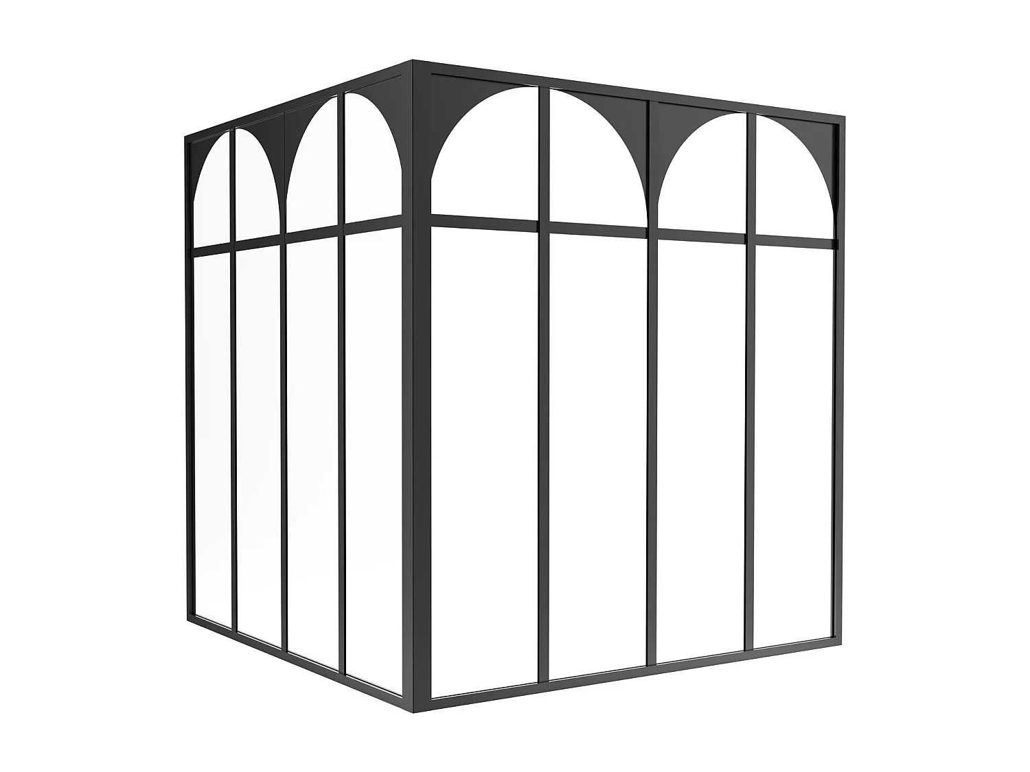 Art deco hjørneglassvegg i termolakkert aluminium - L120 x L120 x H130 - Svart - ARCADEA