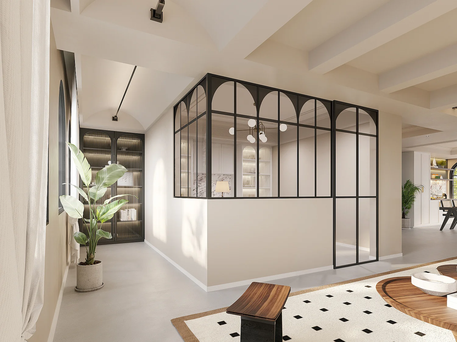 Vetrata angolare L180 x L120 x H130 in Alluminio termolaccato Nero Stile atelier art déco - ARCADEA