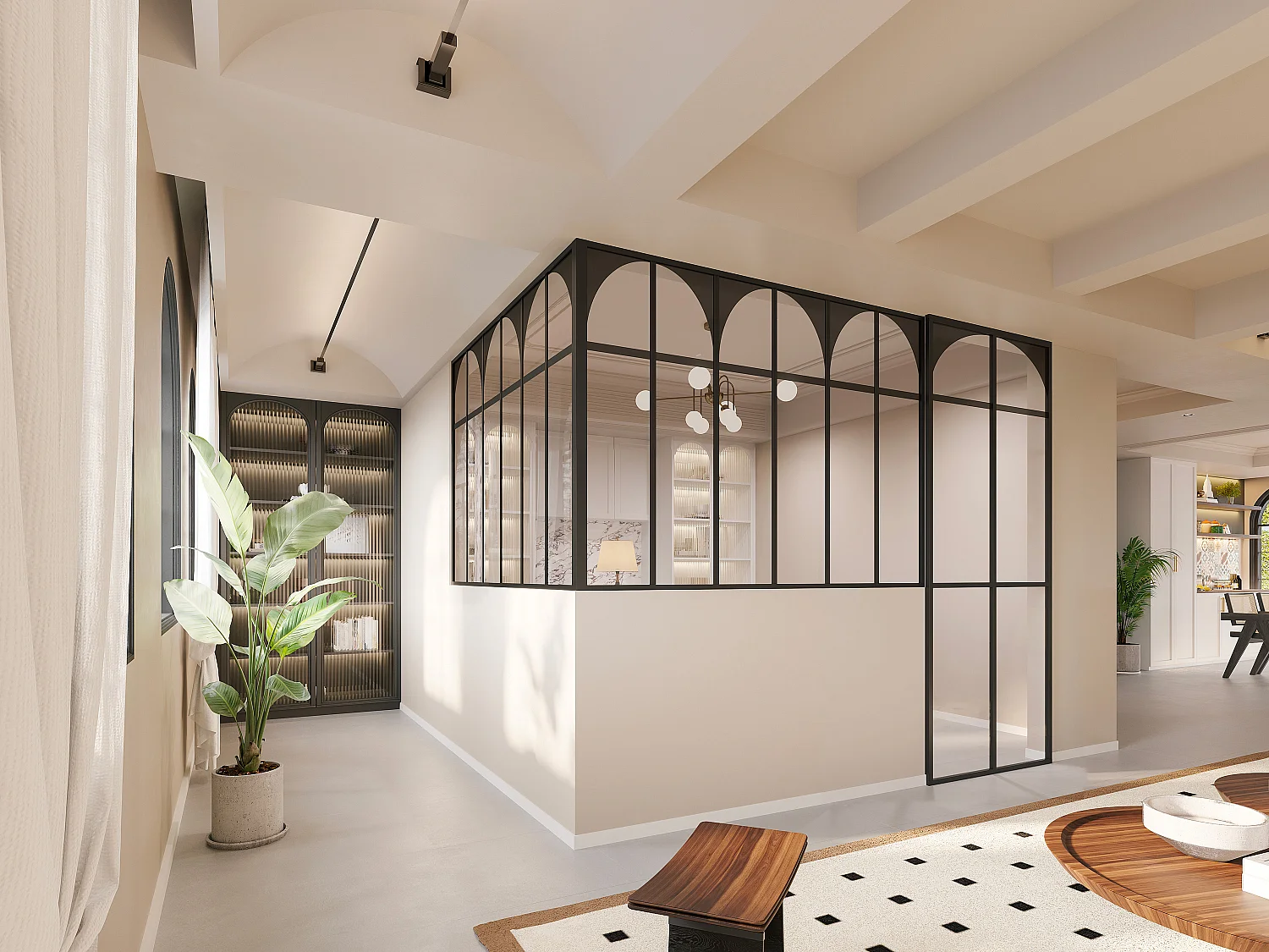 Verrière d'angle d'atelier art déco en aluminium thermolaqué - L180 x L180 x H130 - Noir - ARCADEA