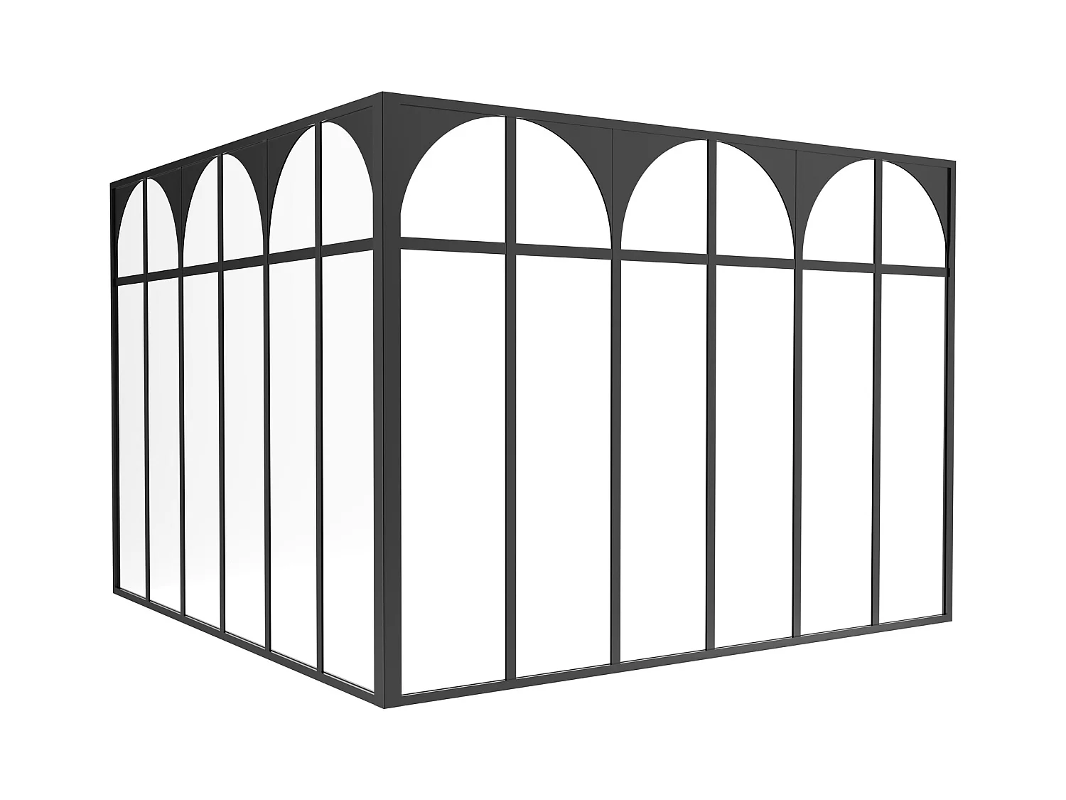 Verrière d'angle d'atelier art déco en aluminium thermolaqué - L180 x L180 x H130 - Noir - ARCADEA