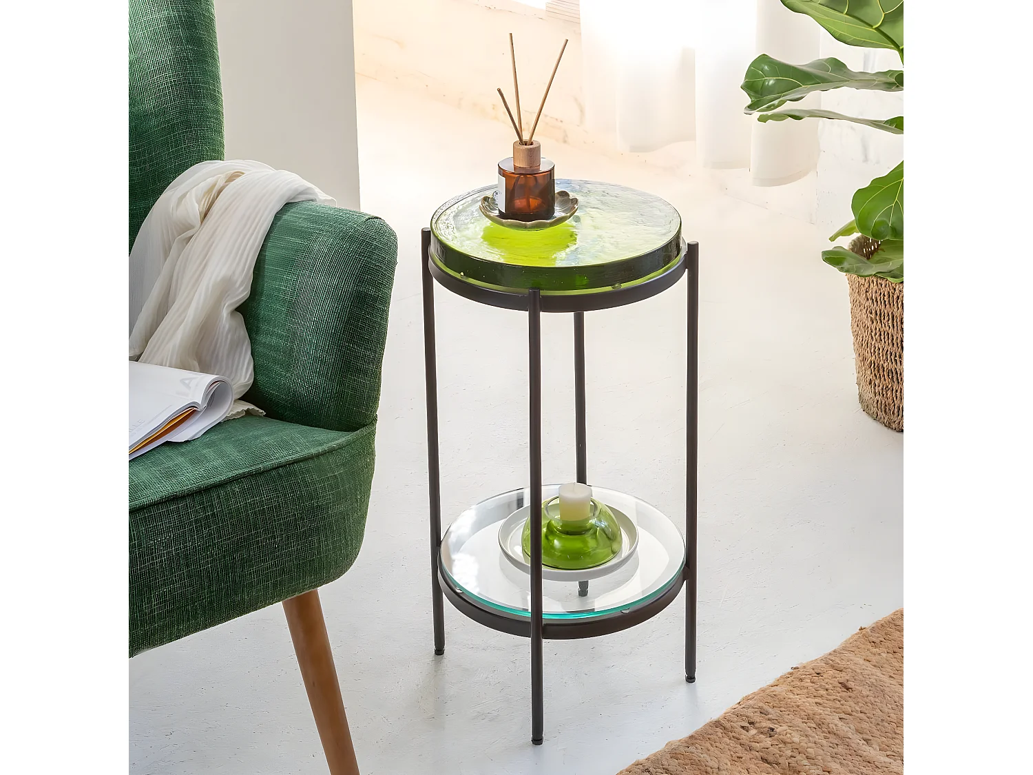 Bout de canapé plateau en verre Lise