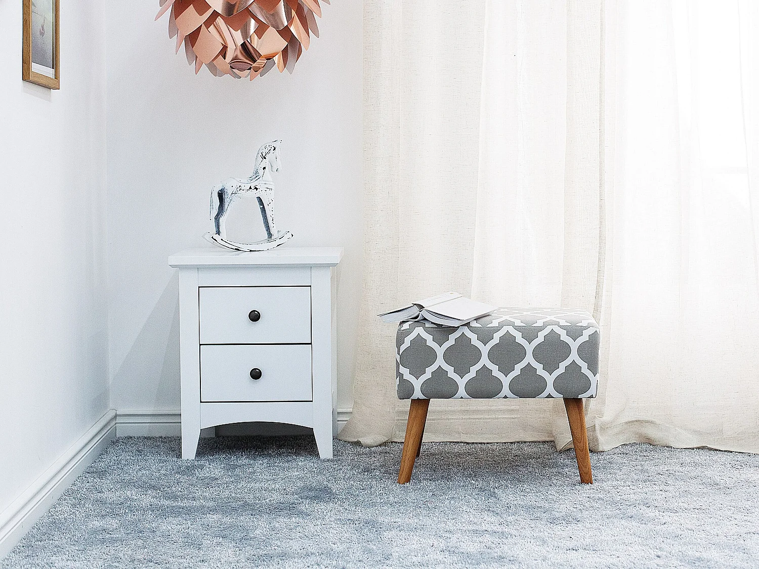 Hocker MANTEO Katoen Lichtgrijs