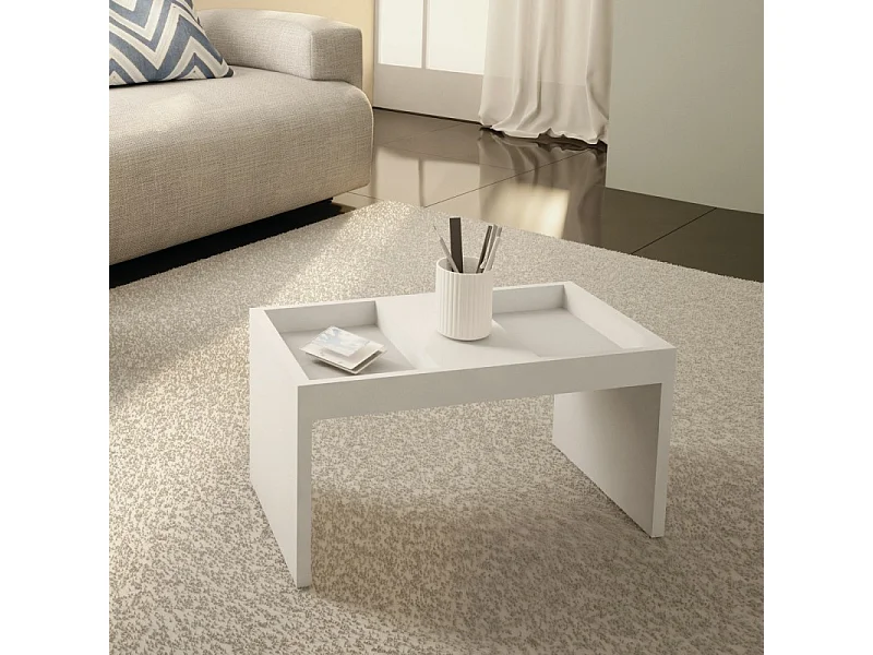 Table Basse Rectangle Blanche 2 Niches L 36 H 38.5 P 68 cm