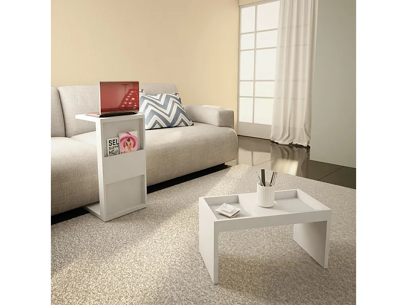 Table Basse Rectangle Blanche 2 Niches L 36 H 38.5 P 68 cm