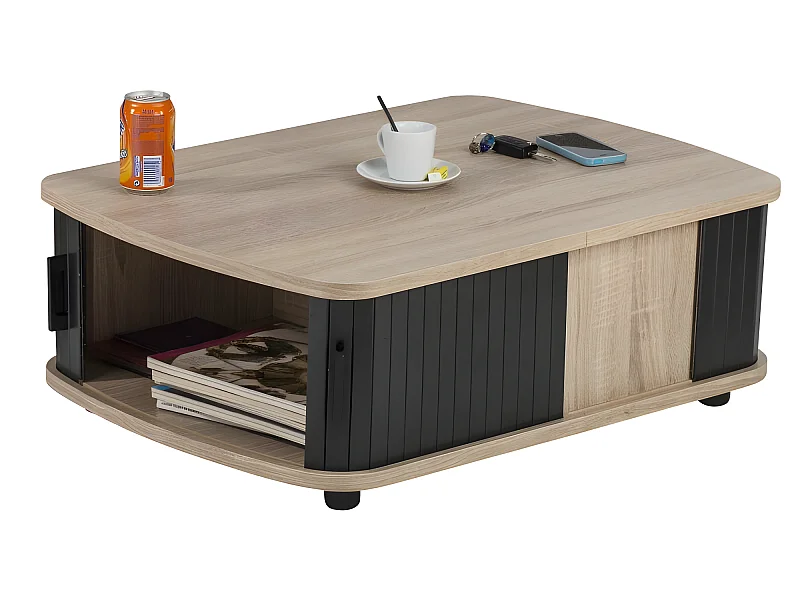 Table Basse Rectangle 80 cm Chêne - Coloris: Noir