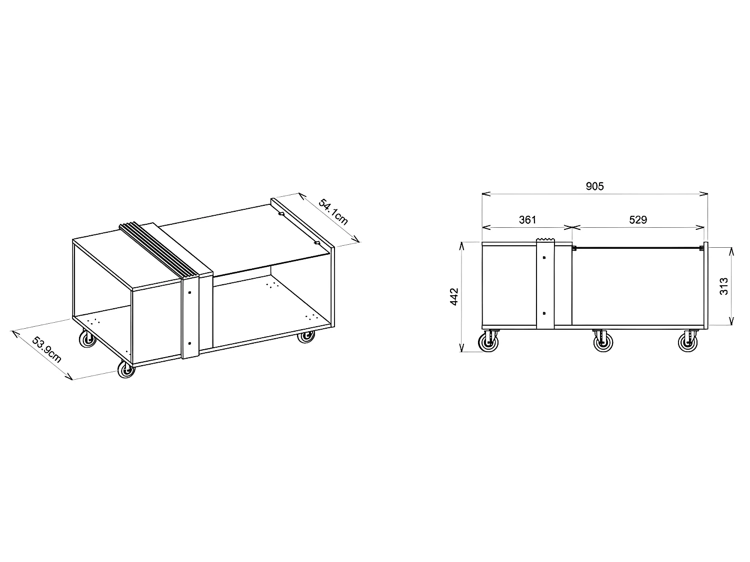 Table Basse Vitrée Blanc Ecru Wengé