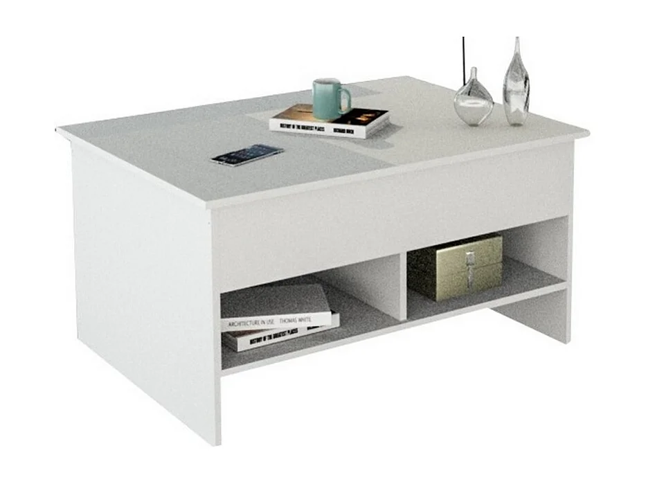 Table Basse Relevable 90 cm Blanche 3 Niches