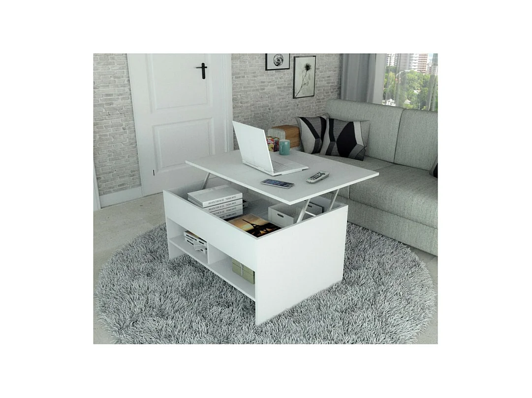 Table Basse Relevable 90 cm Blanche 3 Niches