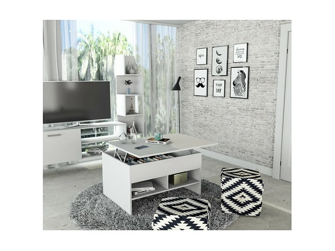 Table Basse Relevable 90 cm Blanche 3 Niches