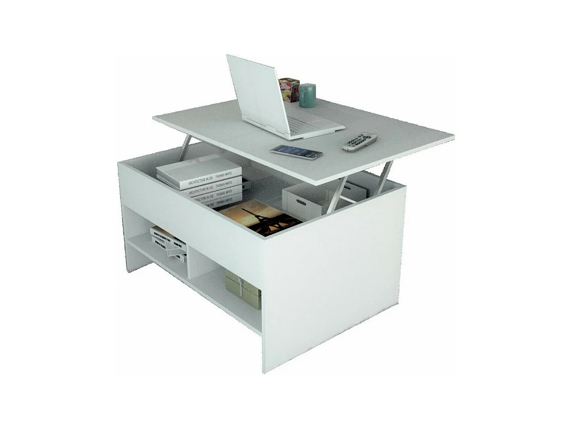 Table Basse Relevable 90 cm Blanche 3 Niches