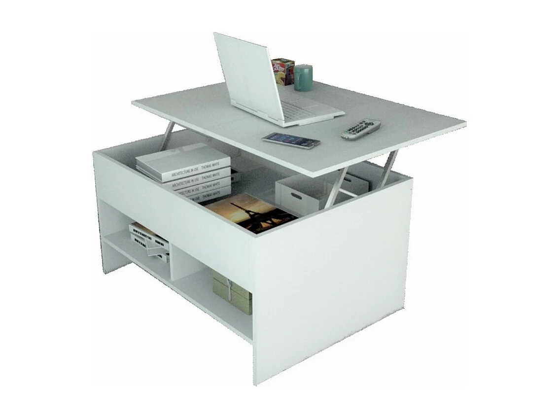 Table Basse Relevable 90 cm Blanche 3 Niches