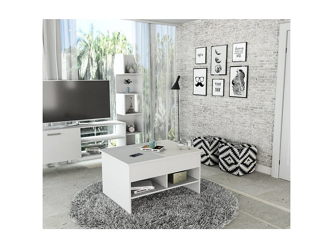 Table Basse Relevable 90 cm Blanche 3 Niches