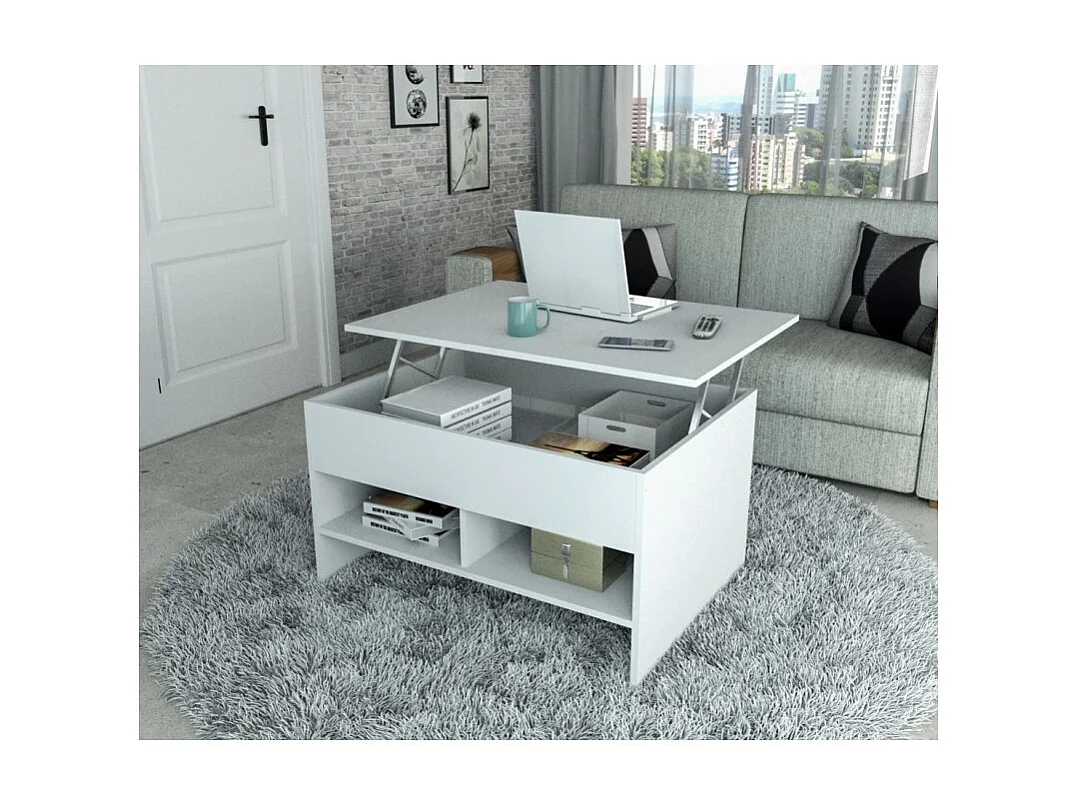 Table Basse Relevable 90 cm Blanche 3 Niches