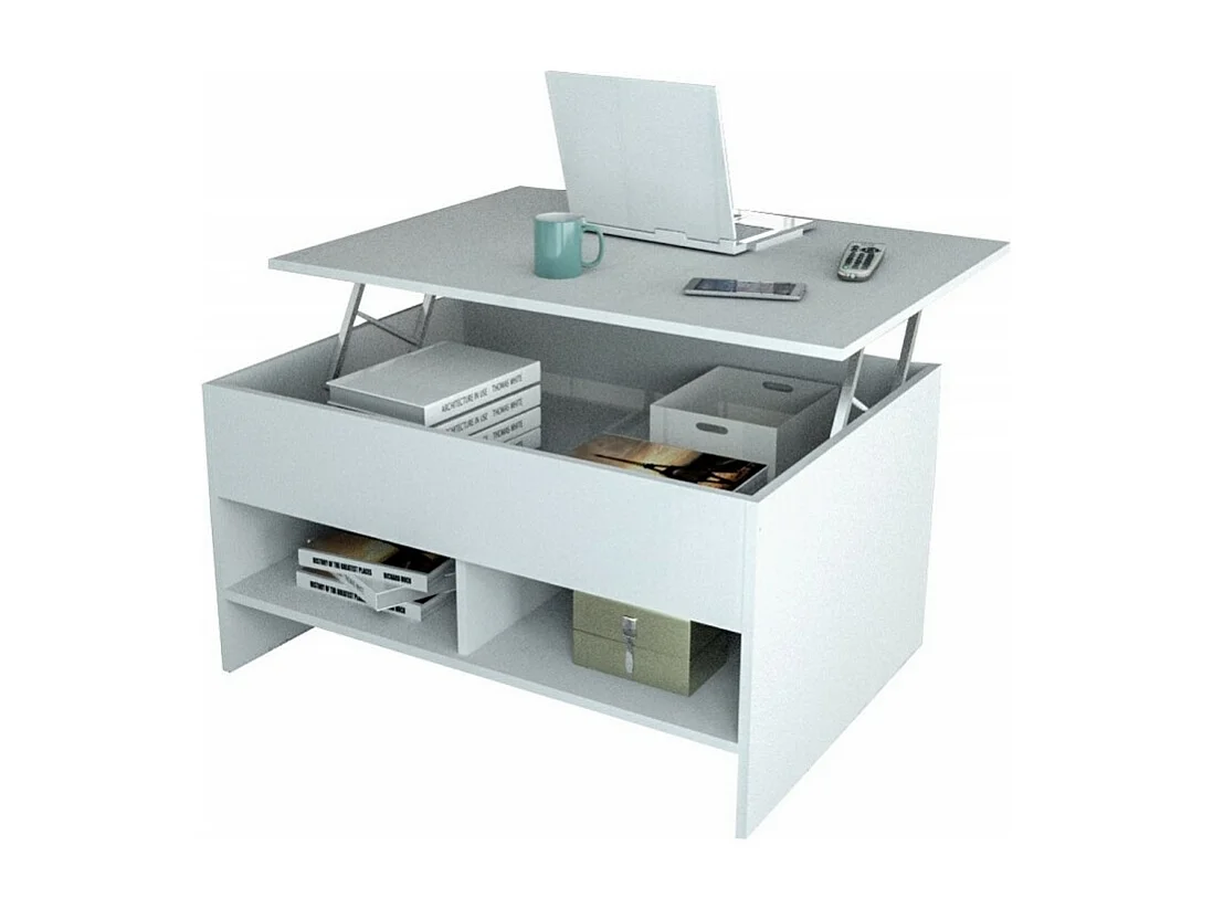 Table Basse Relevable 90 cm Blanche 3 Niches