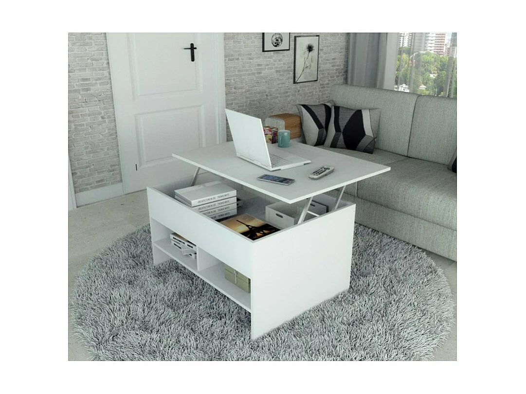 Table Basse Relevable 90 cm Blanche 3 Niches