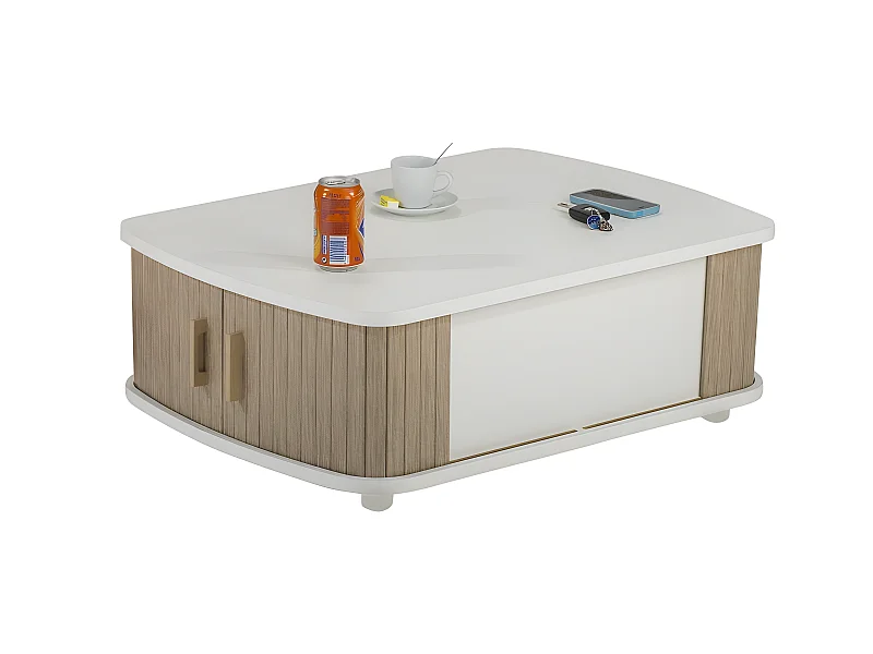 Table Basse Rectangle 80 cm Blanche - Coloris: Chêne Naturel