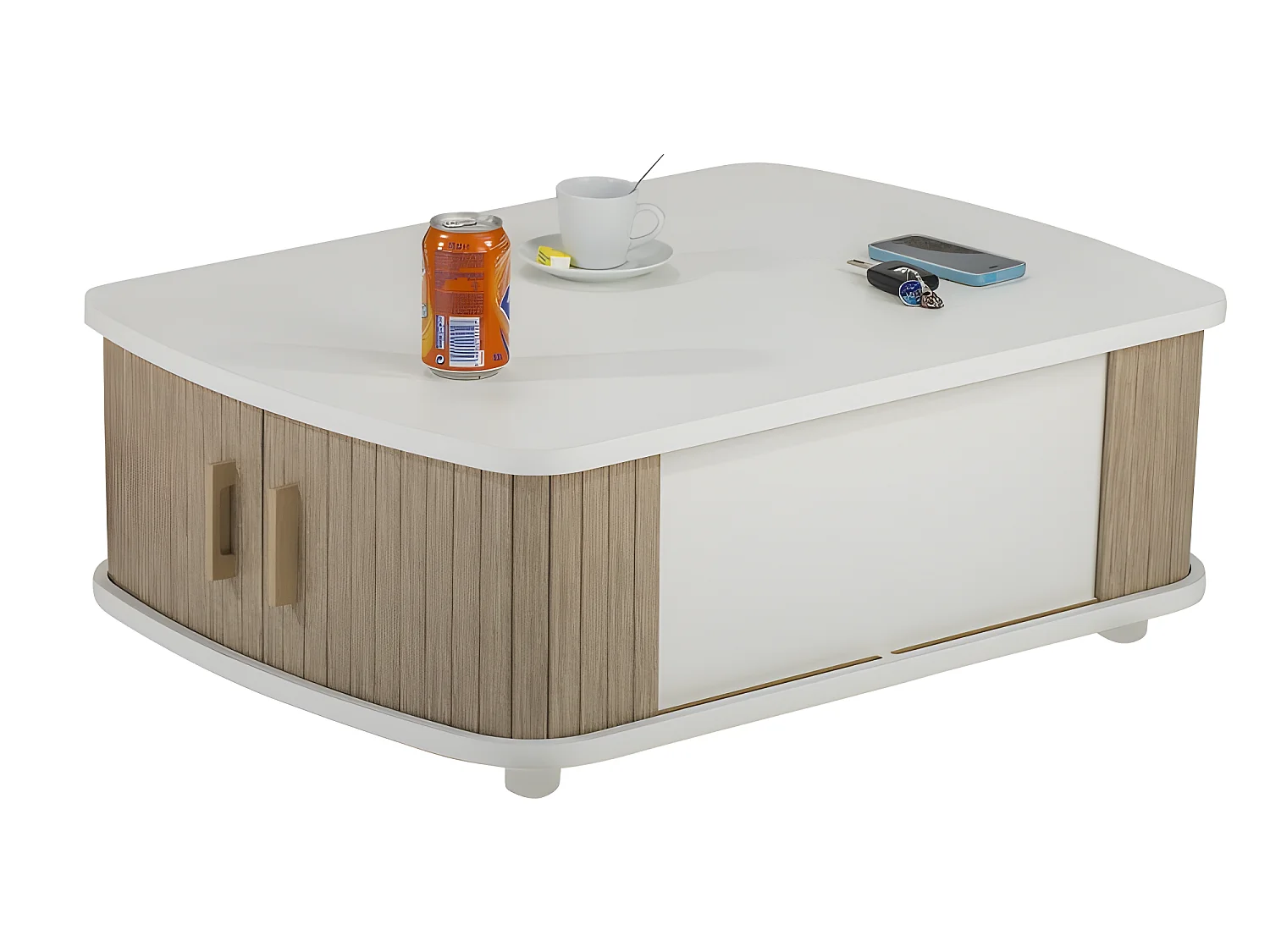 Table Basse Rectangle 80 cm Blanche - Coloris: Chêne Naturel
