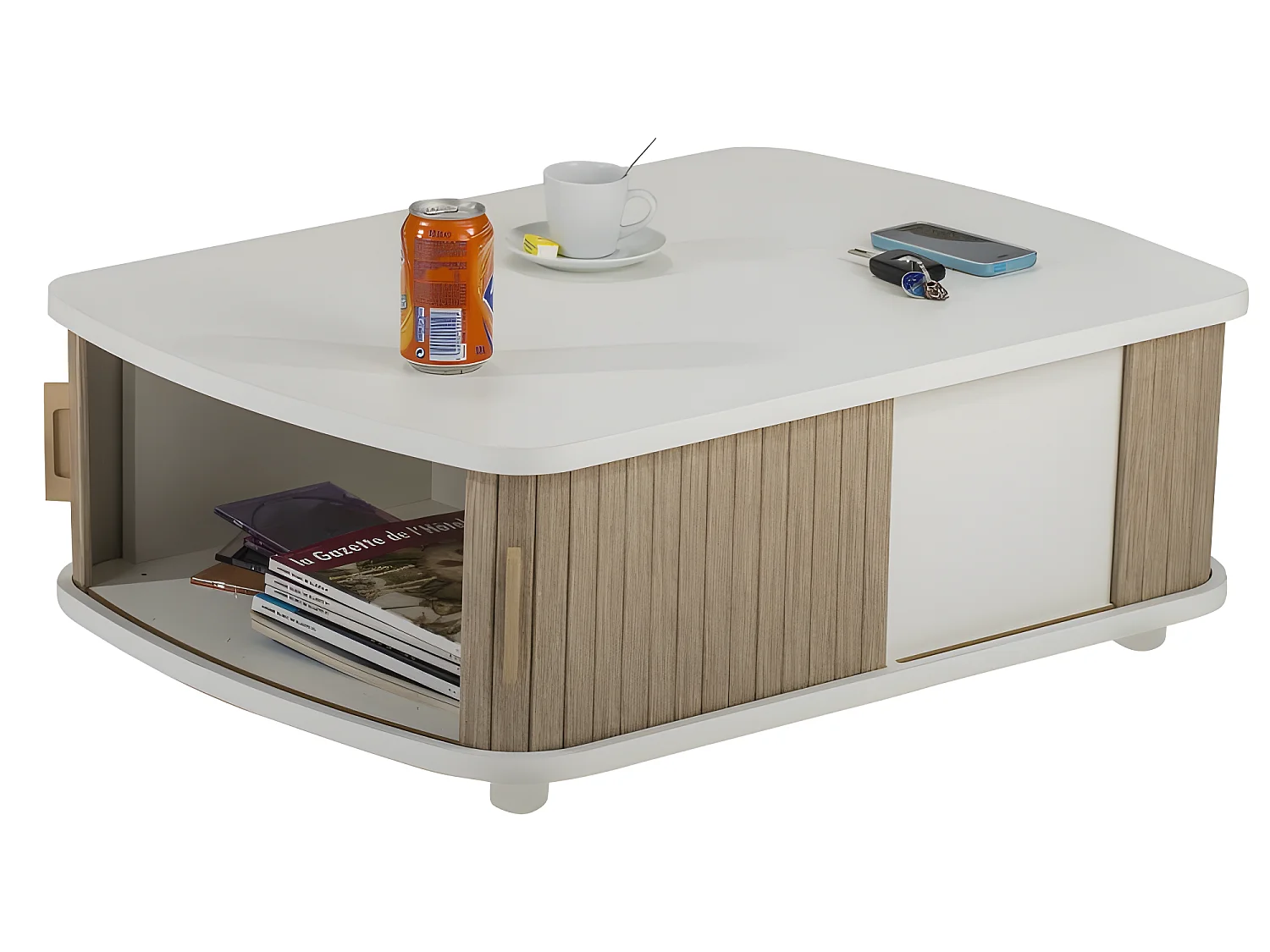 Table Basse Rectangle 80 cm Blanche - Coloris: Chêne Naturel