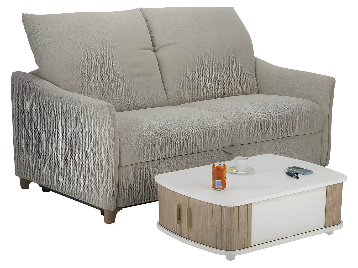 Table Basse Rectangle 80 cm Blanche - Coloris: Chêne Naturel