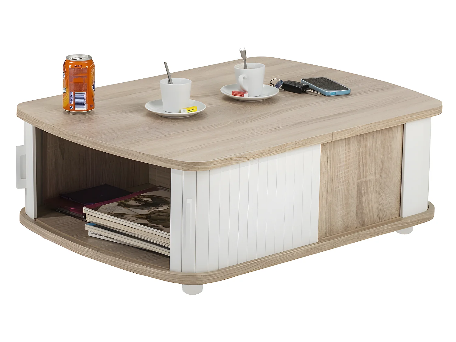 Table Basse Rectangle 80 cm Chêne - Coloris: Blanc