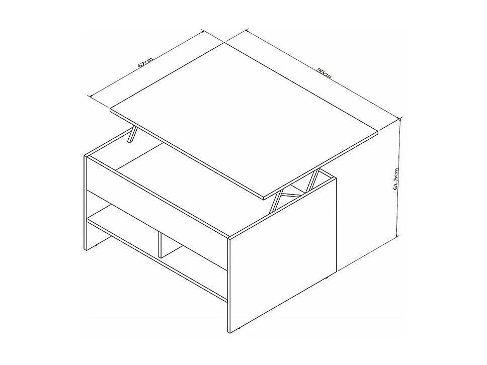 Table Basse Relevable 90 cm Châtaignier et Noir L 90 H 49.5 P 67 cm