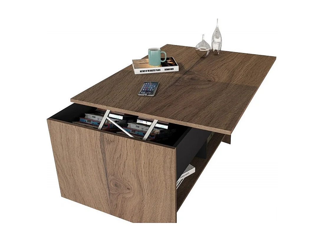 Table Basse Relevable 90 cm Châtaignier et Noir L 90 H 49.5 P 67 cm