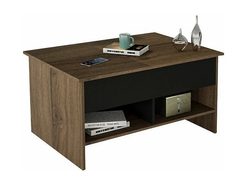 Table Basse Relevable 90 cm Châtaignier et Noir L 90 H 49.5 P 67 cm