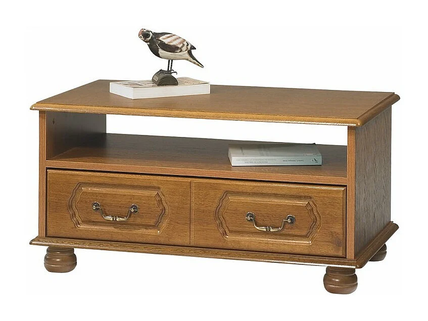 Table Basse Chêne Rustique Rectangle 2 Tiroirs 1 Niche L 82.4 H 42 P 46.5 cm