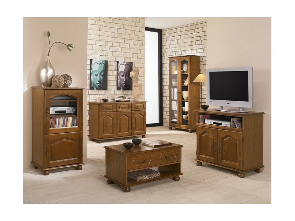 Table Basse Chêne Rustique Rectangle 2 Tiroirs 1 Niche L 82.4 H 42 P 46.5 cm