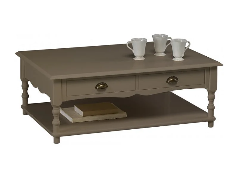 Table Basse Taupe 2 Tiroirs Va-et-Vient