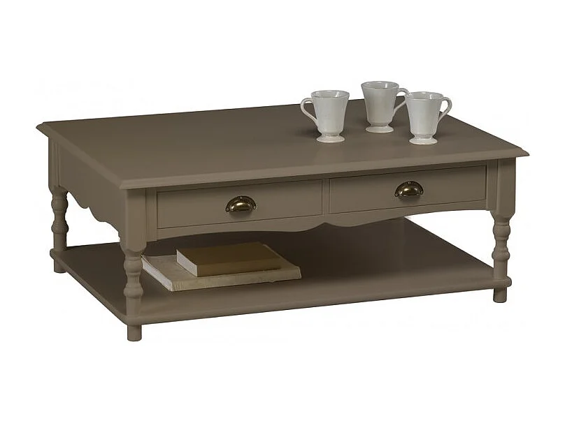 Table Basse Taupe 2 Tiroirs Va-et-Vient
