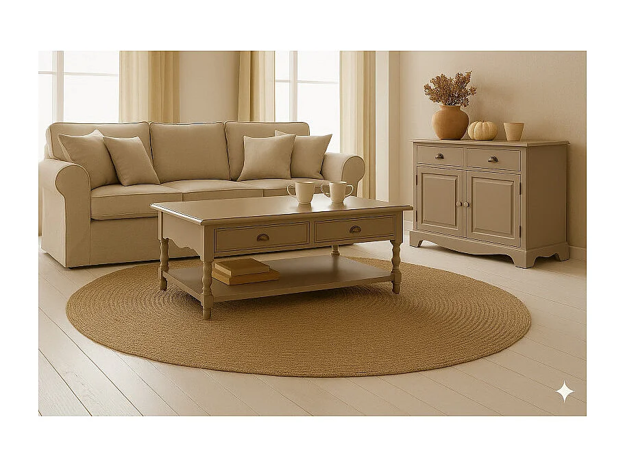 Table Basse Taupe 2 Tiroirs Va-et-Vient