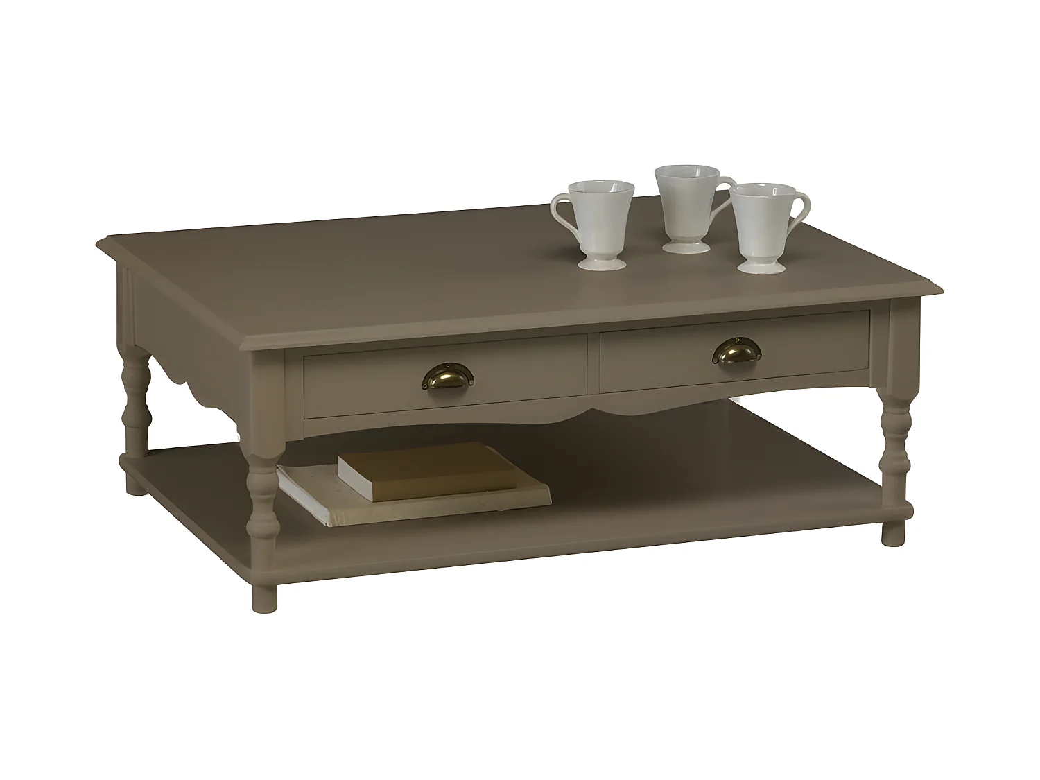 Table Basse Taupe 2 Tiroirs Va-et-Vient