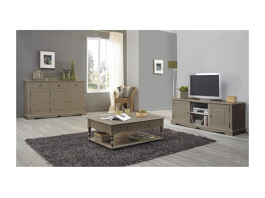 Table Basse Taupe 2 Tiroirs Va-et-Vient