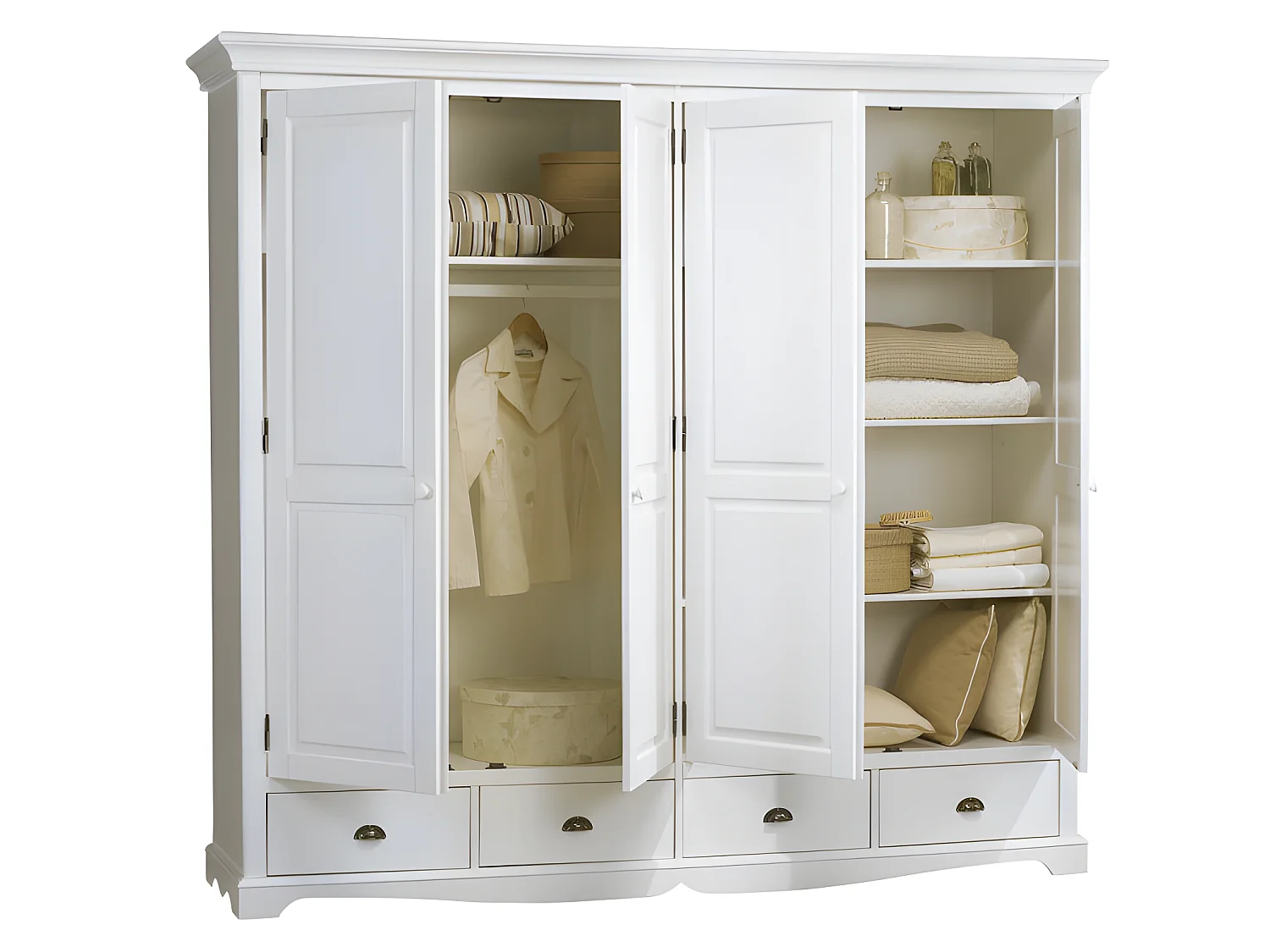 Chambre Complète Blanche Style Anglais Lit 140 cm Armoire et Chevet