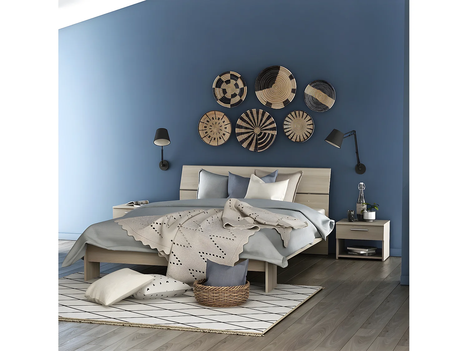 Comodino 1 cassetto L42,5 cm, decorazione legno chiaro - Costoso