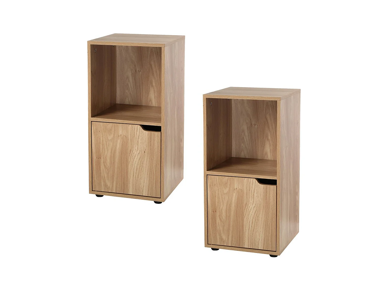 Comodino a 2 scomparti decorazione legno 1 anta - set di 2 pezzi