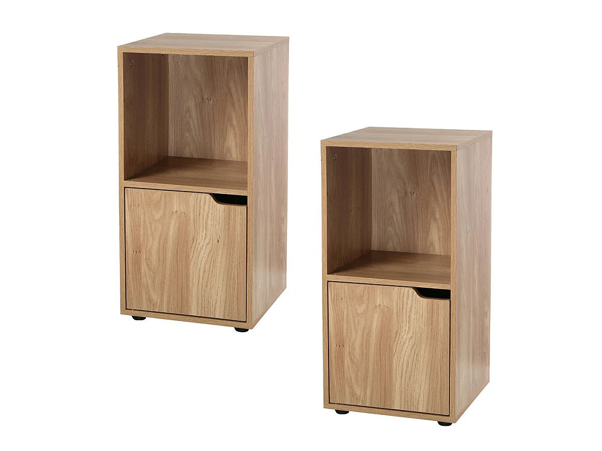 Set van 2 nachtkastjes met 2 compartimenten, houtdecor, 1 deur