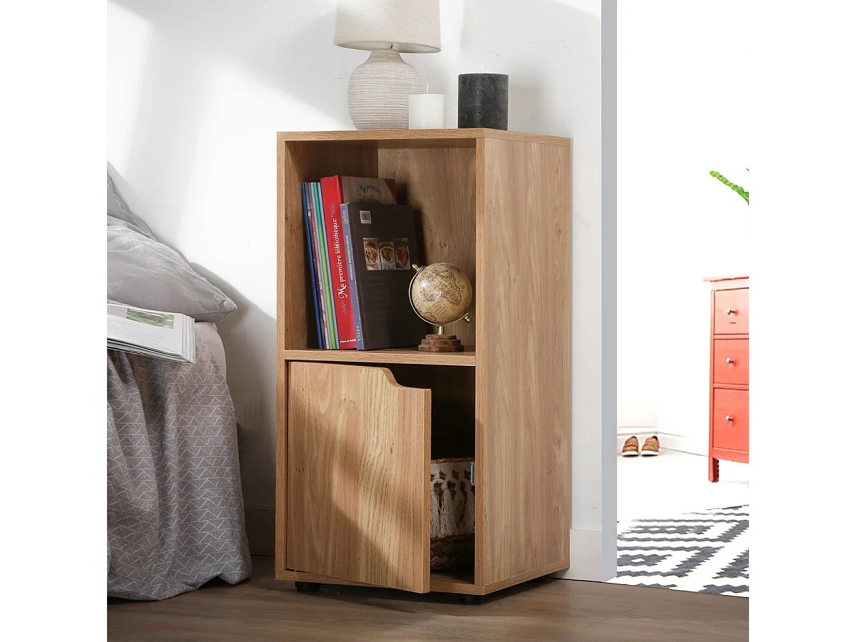 Set van 2 nachtkastjes met 2 compartimenten, houtdecor, 1 deur