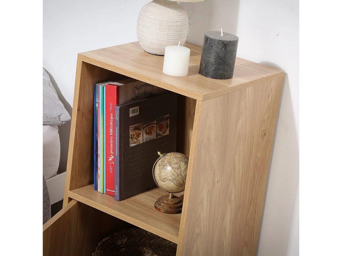 Table de chevet 2 cases décor bois 1 porte - Modu