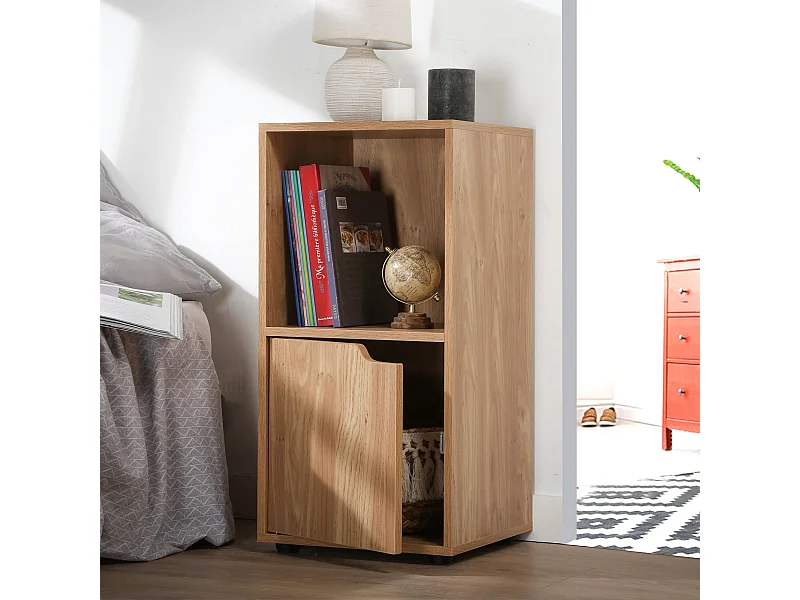 Table de chevet 2 cases décor bois 1 porte - Modu