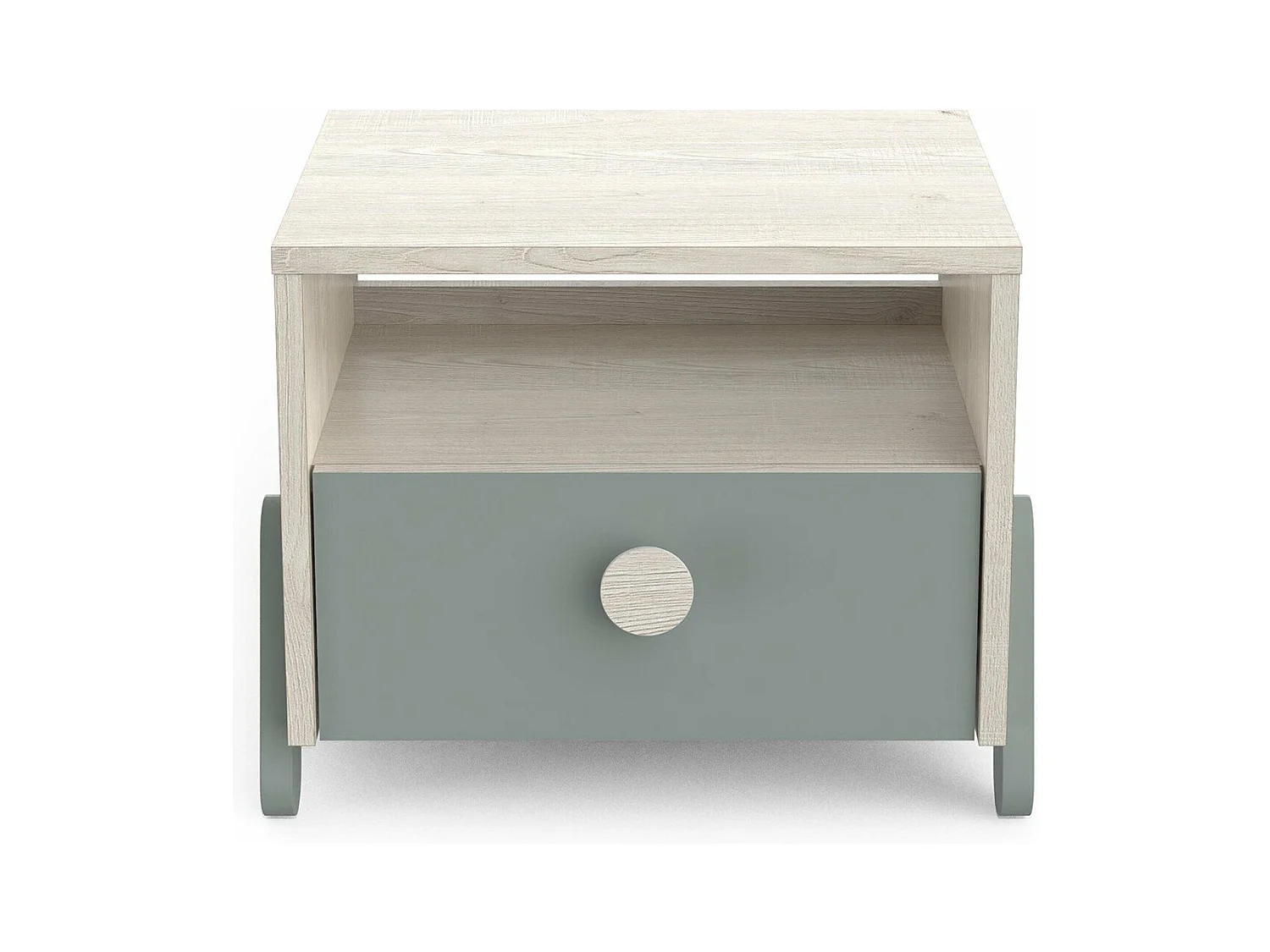 Chevet Scandinave 1 Tiroir 1 Niche L39 cm, Bois et Vert - Ilian