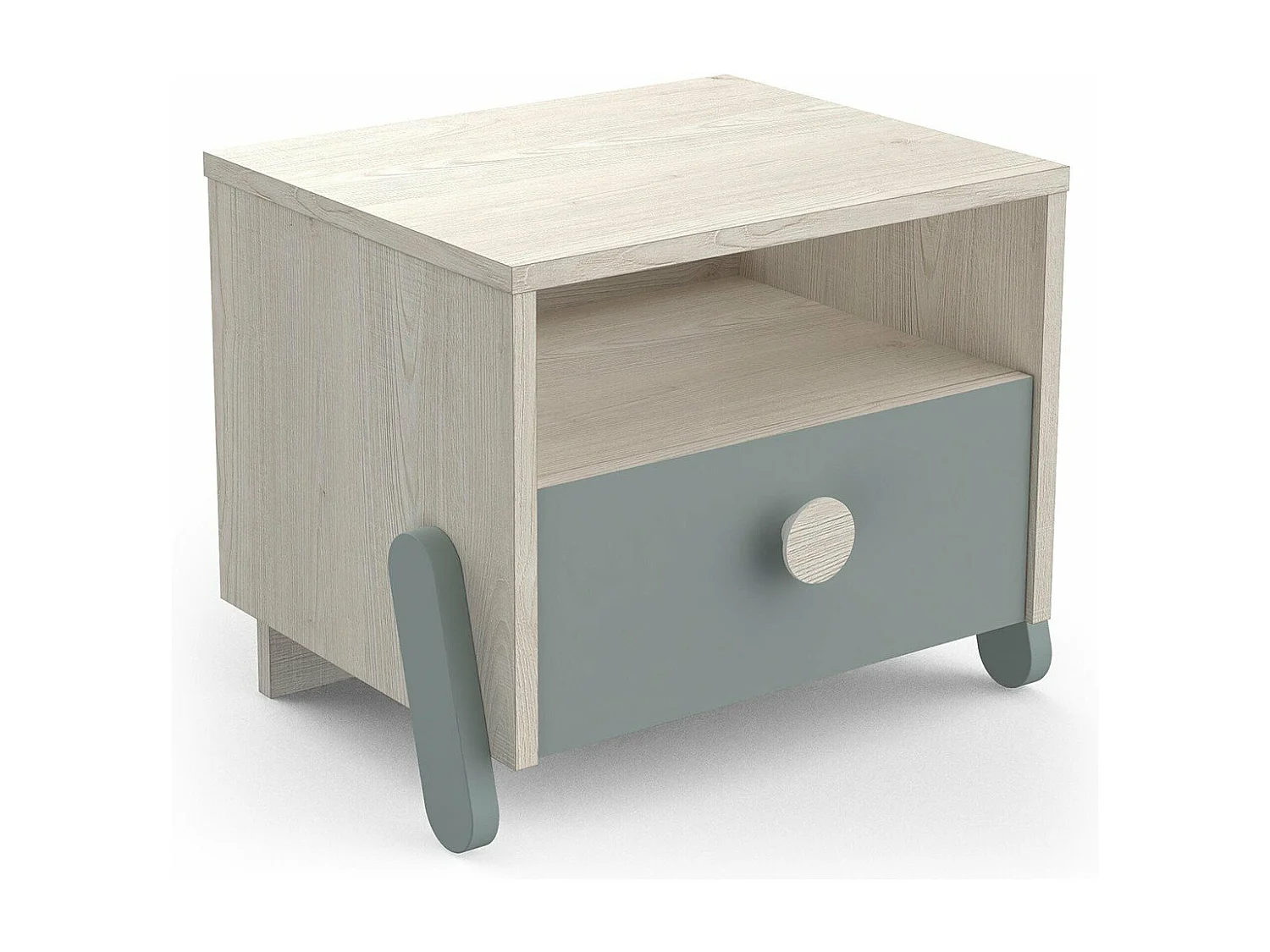 Nachttisch Skandinavisch 1 Schublade 1 Nische L39 cm, Holz und Grün - Ilian