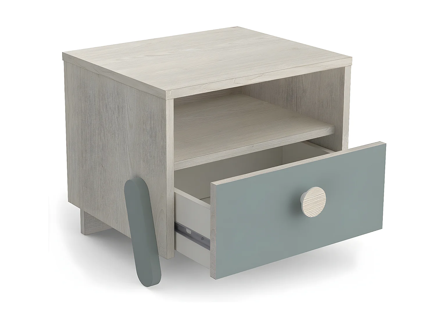 Nachttisch Skandinavisch 1 Schublade 1 Nische L39 cm, Holz und Grün - Ilian