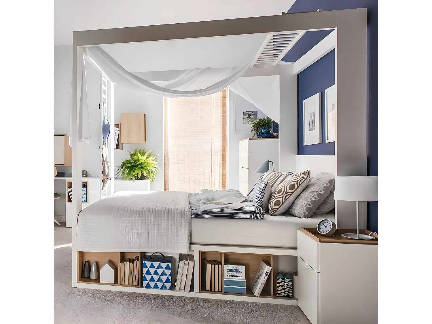 Nachtkastje 2 laden wit en houten blad - 4you