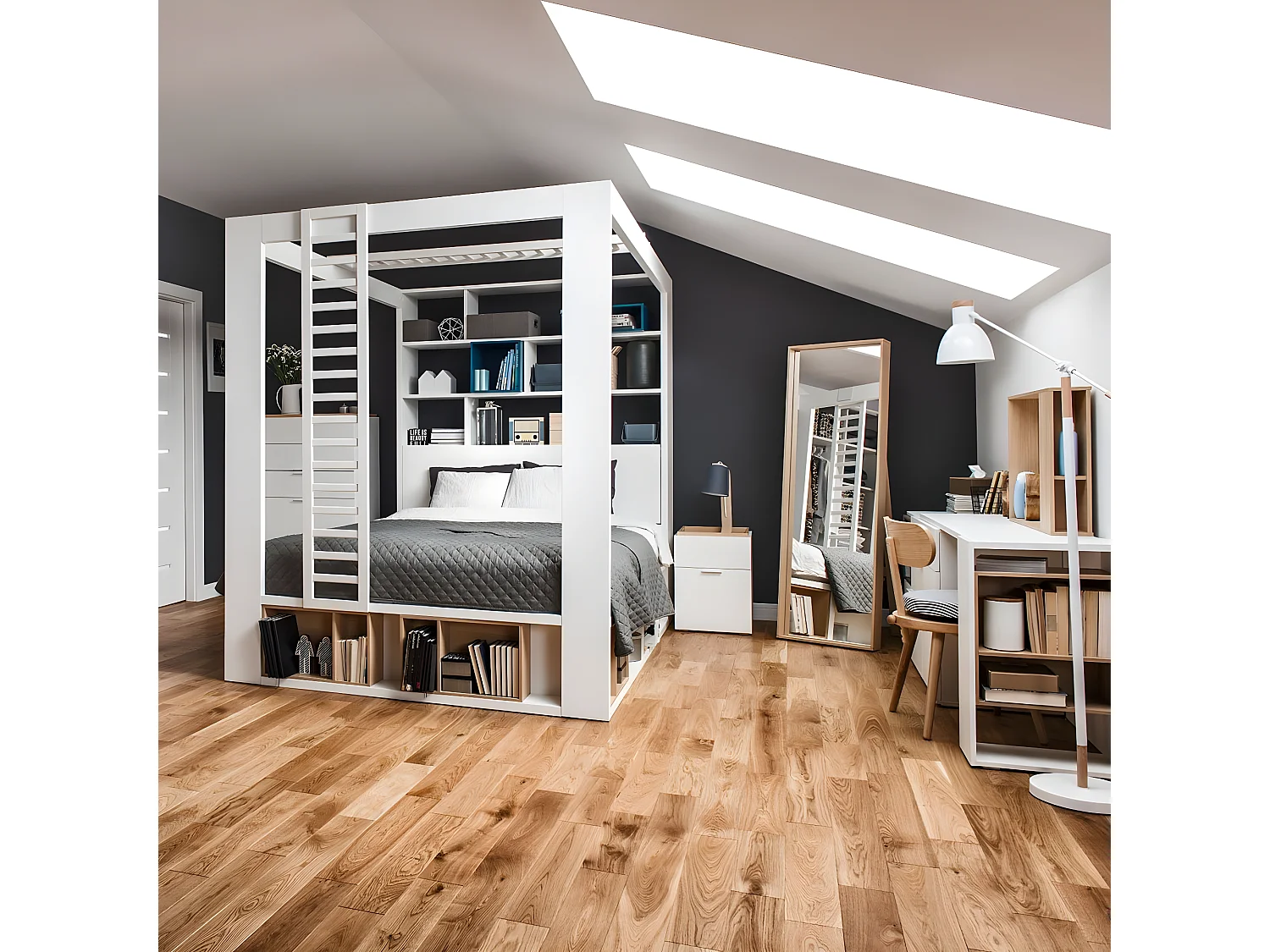 Nachttisch mit 2 weißen Schubladen und Holzplatte - 4you